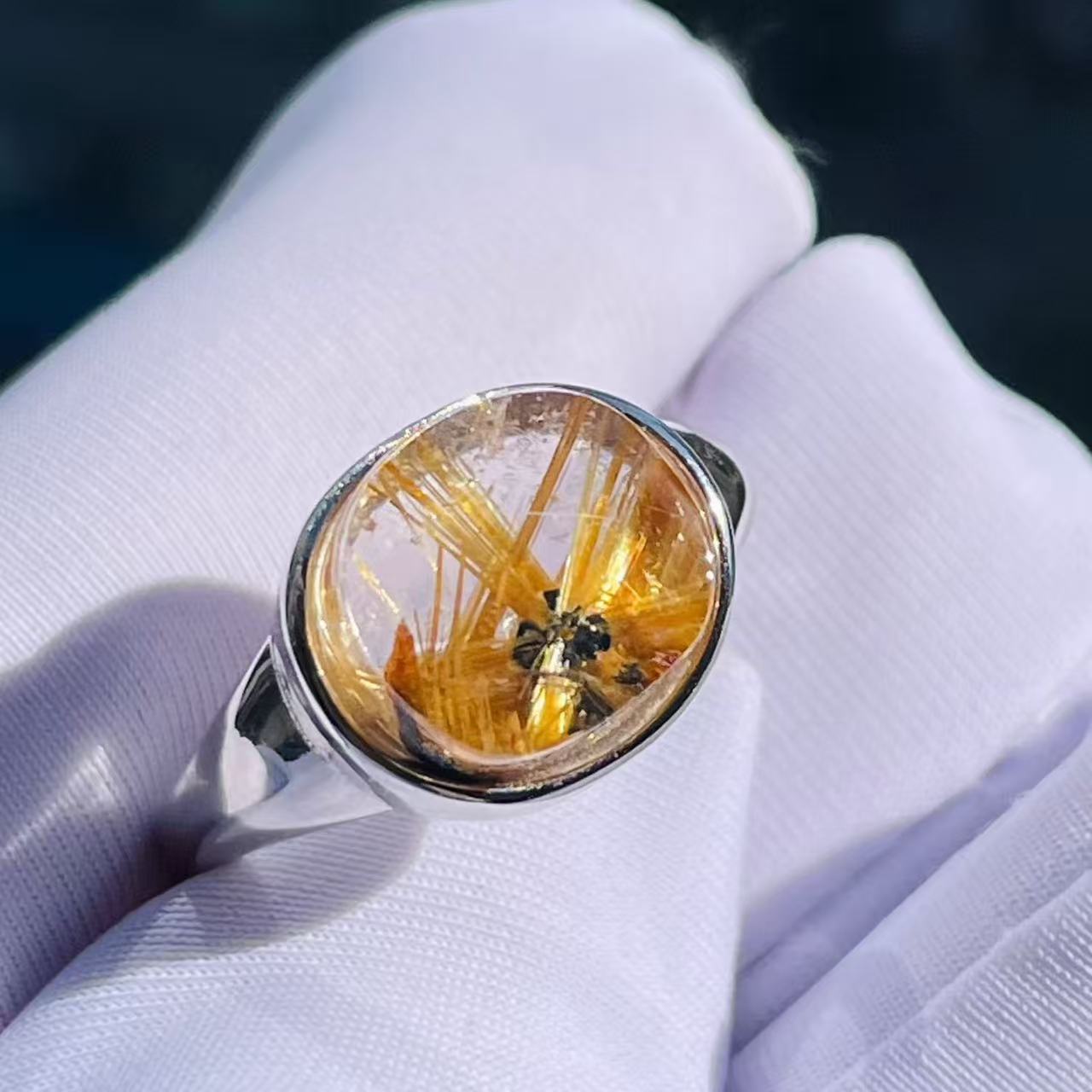 Natural crystal titanium blonde flower bare stone wealth jewelry silver inlaid ring ring ring adjustable one thing one picture