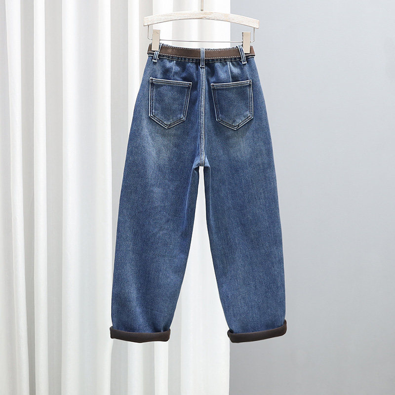 2025秋冬加绒牛仔裤女哈伦裤加厚显瘦百搭萝卜裤宽松松紧腰老爹裤,淘宝优惠券,粉丝福利购,淘宝优惠卷