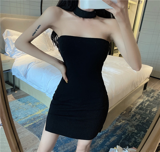 Sexy cotton tube ສີແຂງເທິງ dress tight ມີ pads ເຕົ້ານົມ
