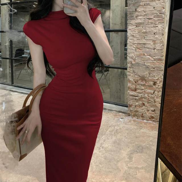Pure lust style slim fit hip-hugging slit mid-length one-step skirt