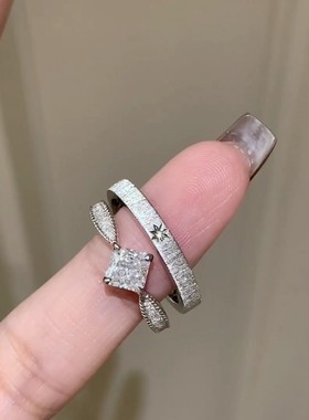 S925拉丝星芒纯银素圈情侣戒指