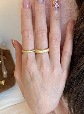 意式中古拉丝925银镀金女戒