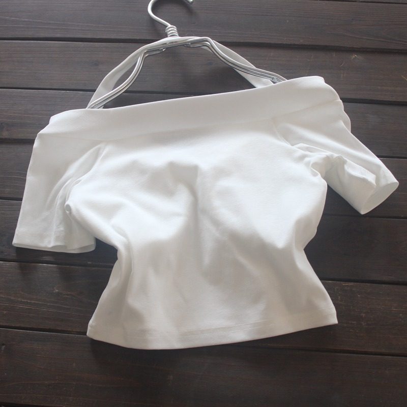 挂脖一字肩纯棉T恤短袖春夏季含胸垫露脐短款紧身性感甜辣妹上衣,淘宝优惠券,粉丝福利购,淘宝优惠卷