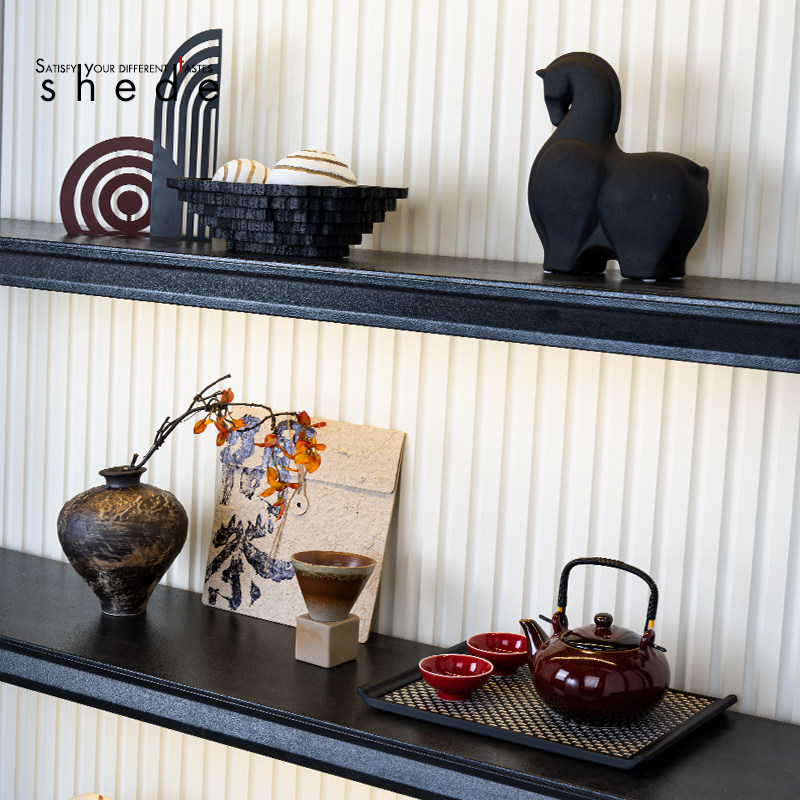 新中式样板间展厅博古架茶室茶具摆件茶饼茶袋子书架软装饰品组合,淘宝优惠券,粉丝福利购,淘宝优惠卷