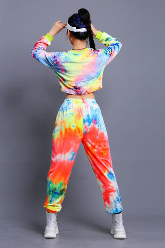 扎染jazz裤子学生年会女团演出服嘻哈街舞套装爵士舞服装跳舞休闲 - 图1