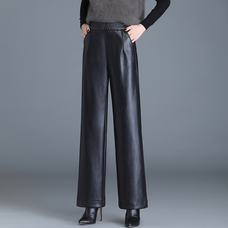 海宁真皮皮裤女绵羊皮高腰阔腿裤弹力显瘦直筒长裤子2025秋冬新款,淘宝优惠券,粉丝福利购,淘宝优惠卷