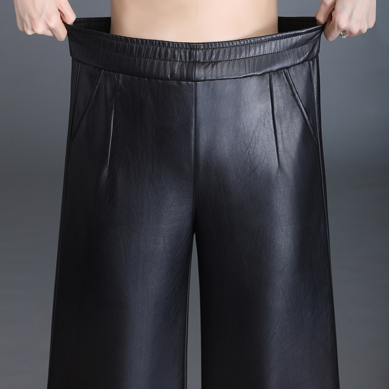 海宁真皮皮裤女绵羊皮高腰阔腿裤弹力显瘦直筒长裤子2025秋冬新款,淘宝优惠券,粉丝福利购,淘宝优惠卷