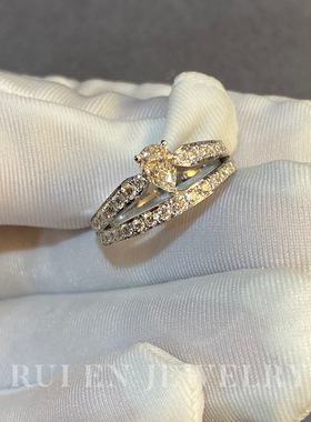 18K水滴梨形钻戒定制双排围钻女