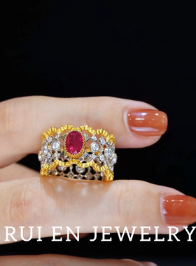 18k复古镂空戒指蕾丝高雅复古女