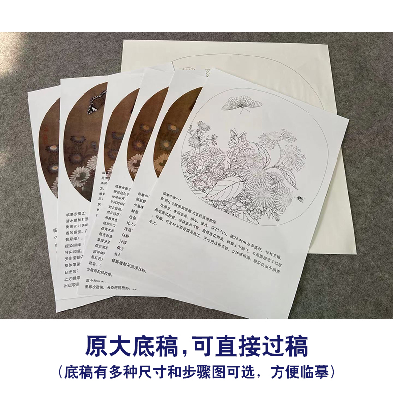 【有步骤、大彩图】李晓明工笔画白描底稿《临宋菊丛飞蝶图》KC05 - 图0