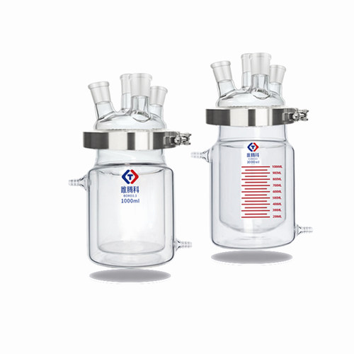 玻璃反应釜三四口烧瓶开口夹套反应器双层250ml500ml1L实验冷却釜 - 图3