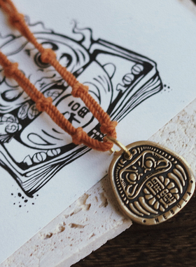 日式复古开运许愿项链黄铜吊坠