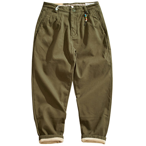 冬季加绒加厚微弹休闲裤男直筒美式复古简约CHINO工装锥形裤子潮 - 图3