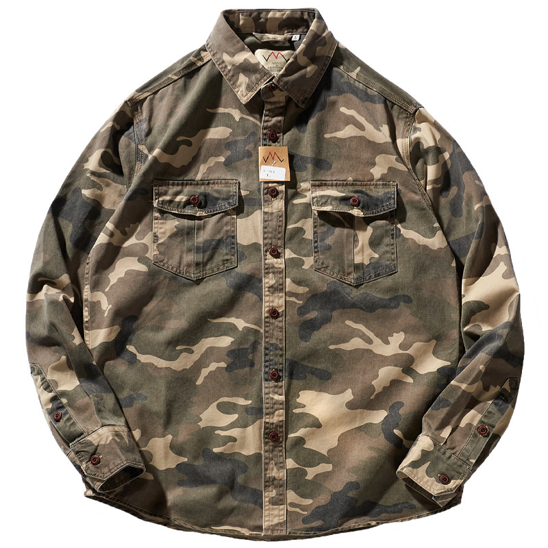 军旅风迷彩工装衬衫男休闲上衣外套百搭纯棉做旧水洗口袋长袖衬衣,淘宝优惠券,粉丝福利购,淘宝优惠卷