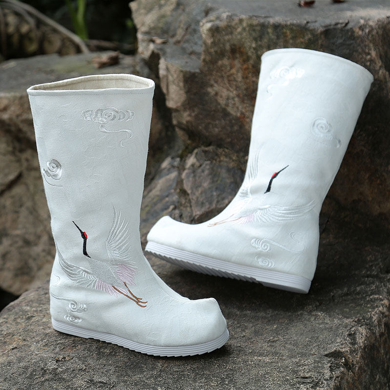 汉服靴男女cp翘头履古风古装增高情侣高筒宋制皂靴中国风翘头鞋子