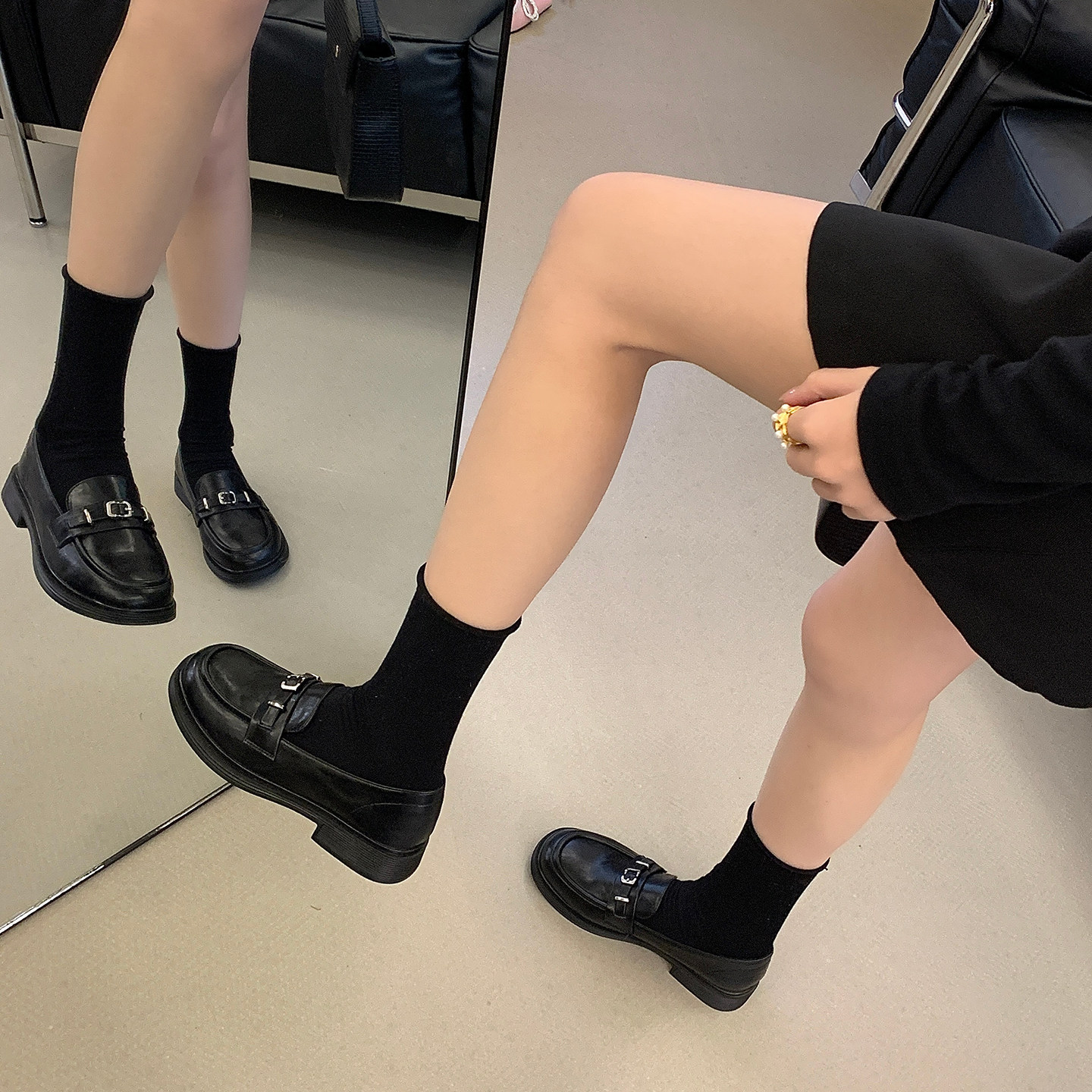 黑色乐福鞋女2026新款英伦风百搭懒人一脚蹬豆豆鞋金属扣平底单鞋,淘宝优惠券,粉丝福利购,淘宝优惠卷