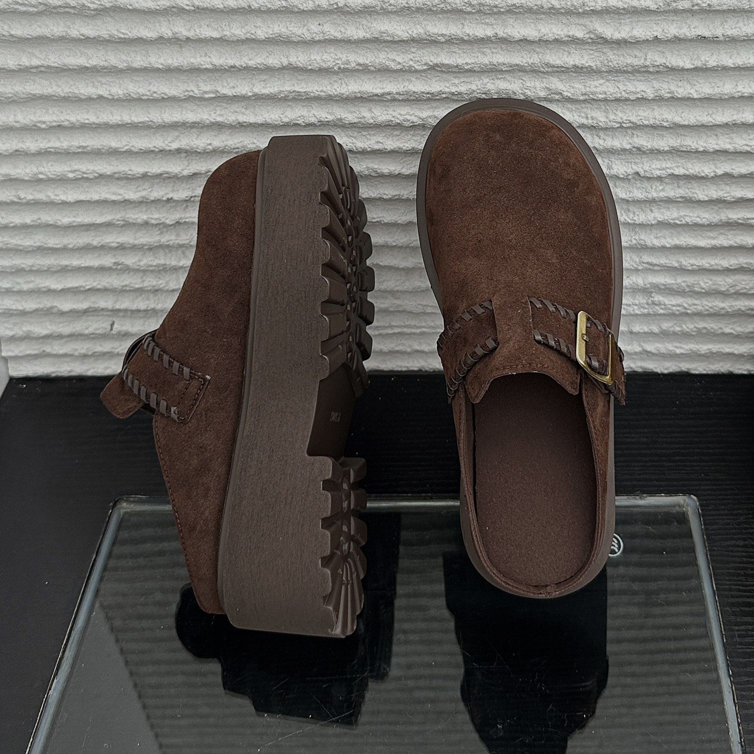 2025秋冬新款森系厚底穆勒鞋金属扣带松糕底一脚蹬勃肯半拖鞋外穿 - 图2