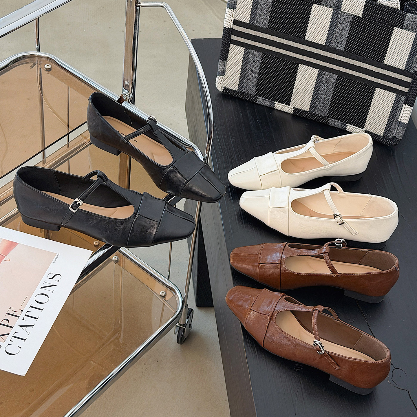 法式玛丽珍鞋女2026新款配裙子T字带扣拼接设计方头浅口平底单鞋,淘宝优惠券,粉丝福利购,淘宝优惠卷