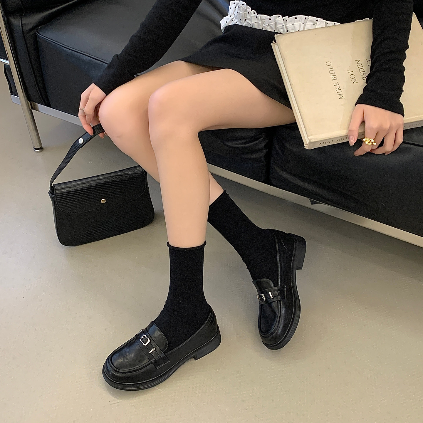 黑色乐福鞋女2026新款英伦风百搭懒人一脚蹬豆豆鞋金属扣平底单鞋,淘宝优惠券,粉丝福利购,淘宝优惠卷