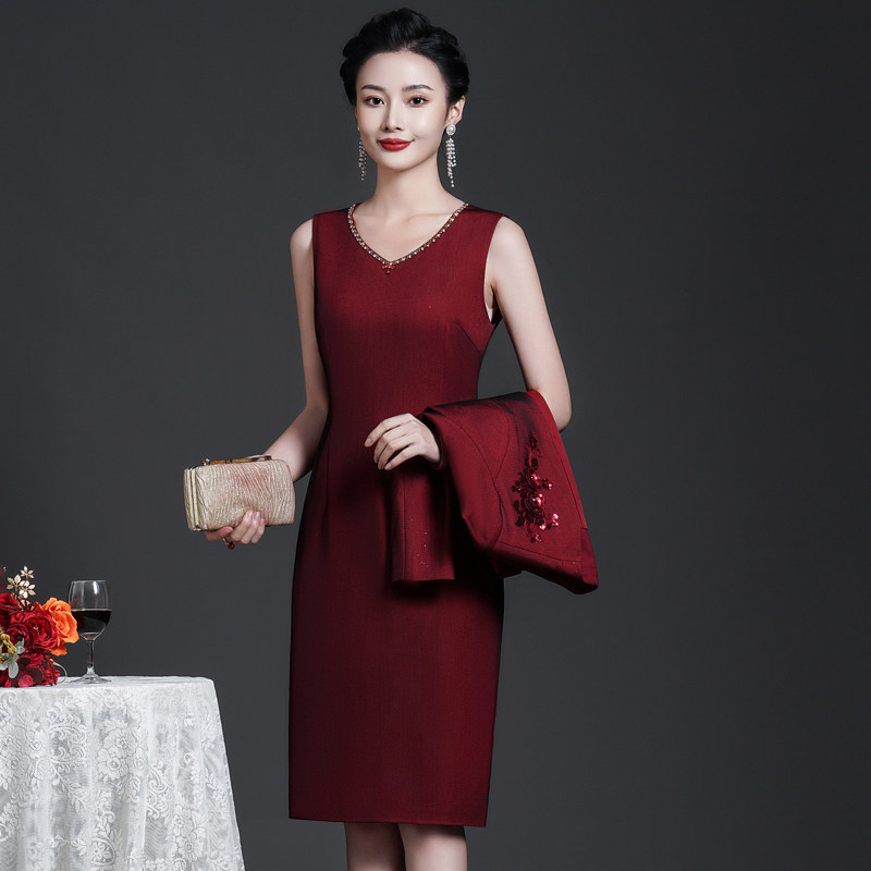 喜婆婆婚宴装两件套妈妈婚礼服小个子旗袍春秋季丈母娘高贵套装裙