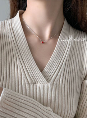 纯银迷你桃心形甜美风学生短项链