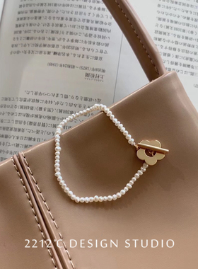 小米珠花朵纯银18k金短项链