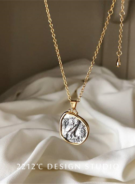 2212银饰 猫头鹰双色项链女 Lucky幸运长项链 毛衣链 s925纯银