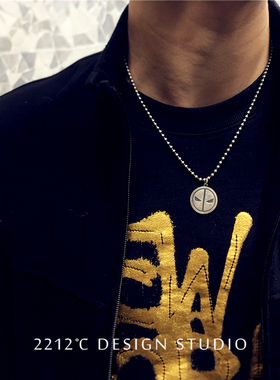 工业风做旧圆牌硬币情侣纯银项链