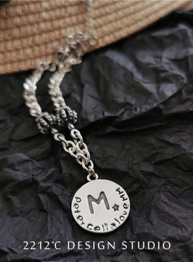 刻字圆牌纯银做旧手链