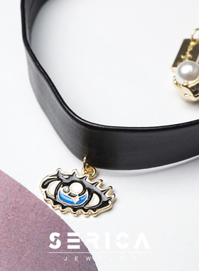 原宿风大眼睛皮项圈