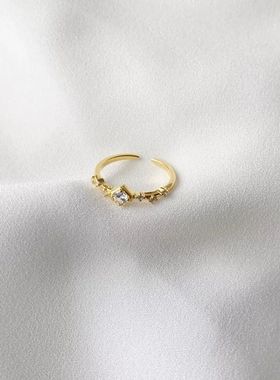 mini纯银镀金镶钻开口戒子