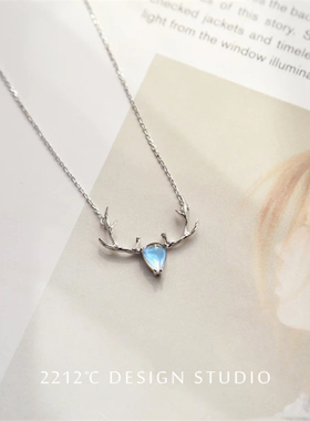 纯银麋鹿森系吊坠生日礼物锁骨链