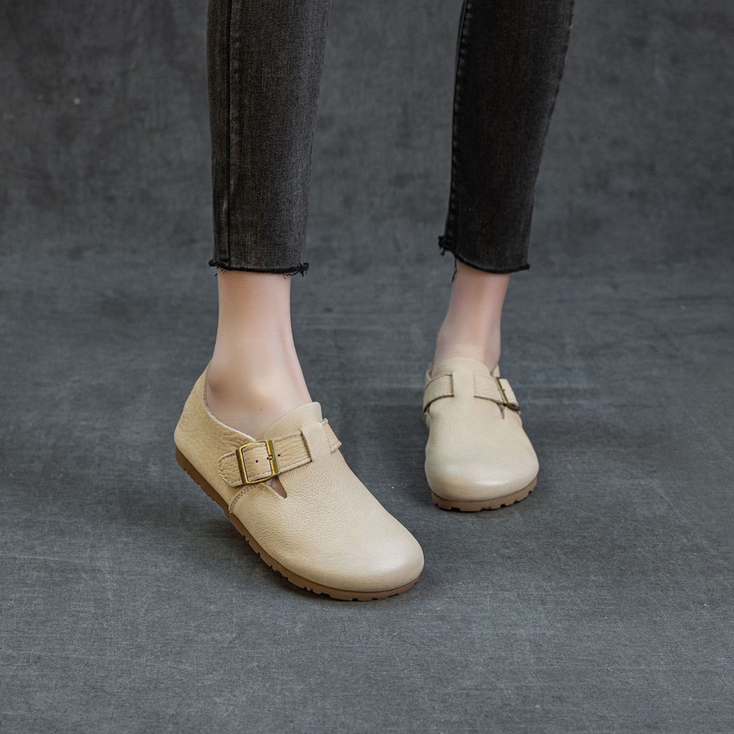 手工真皮单鞋女新款复古文艺平跟软底加绒勃肯鞋简约低帮红色棉鞋,淘宝优惠券,粉丝福利购,淘宝优惠卷