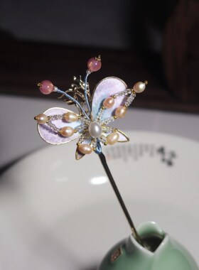 绒花发簪子古风蚕丝发簪