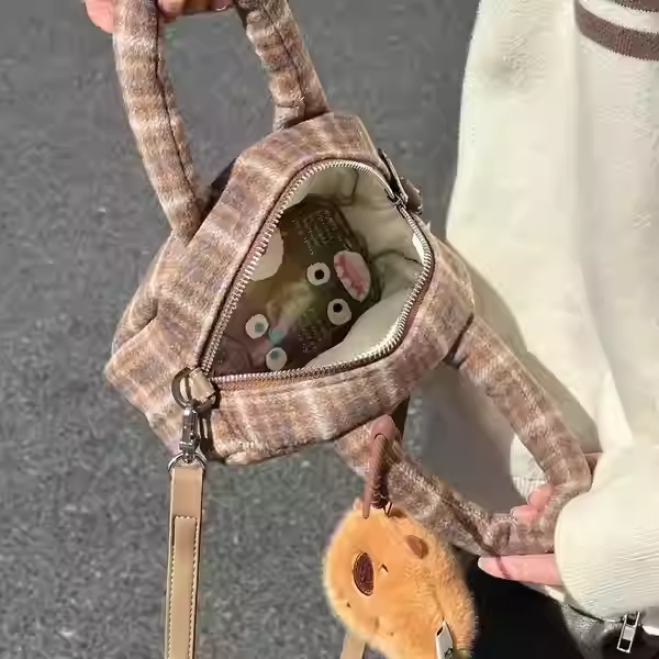 撤柜清！吊牌价239元！复古时髦秋冬毛呢格子单肩斜挎手提小方包,淘宝优惠券,粉丝福利购,淘宝优惠卷