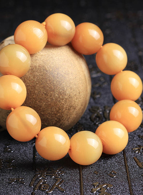 西藏黄色金丝牦牛角款文玩佛珠