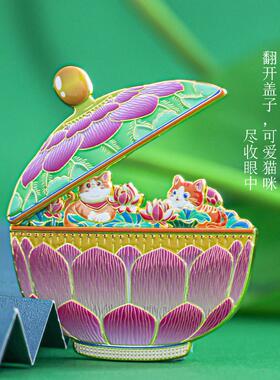粉彩莲瓣纹盖碗冰箱贴文创纪念品