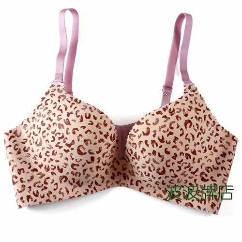 无痕调整型绿色豹纹小胸V型上托聚拢厚杯70D70E75D圆盘胸内衣文胸 - 图0