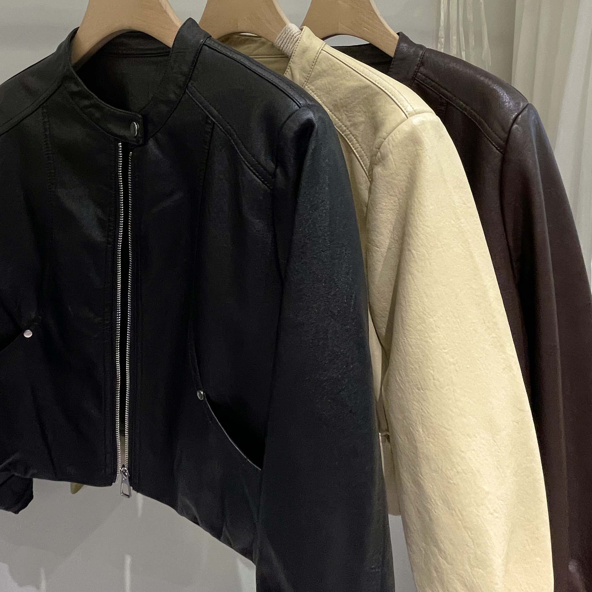 皮衣外套女2026春季新款韩系休闲百搭圆领拉链短款显瘦夹克上衣潮,淘宝优惠券,粉丝福利购,淘宝优惠卷