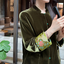 Xu Beiting Autumn Winter Lady Relaxed Real Silk Velvet Retro China Wind Collared song Jinxin New Chinese jacket blouses with long sleeves