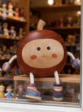 花梨木实木苹果摆件吊脚娃娃洞洞板阳台装饰品挂件电脑桌置物架小