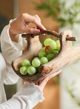 原木点心盘零食托水果盘家用复古木制侘寂风客厅茶几桌面小摆件