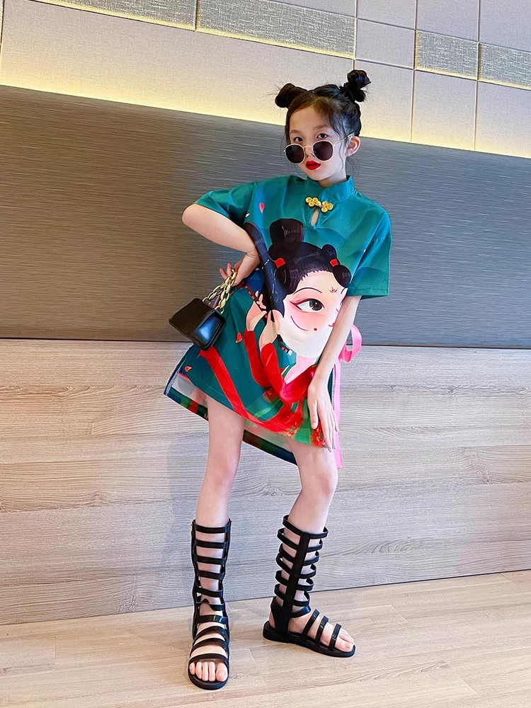 女童国风汉服夏装连衣裙2024新款儿童夏天裙子洋气表演服仙女旗袍