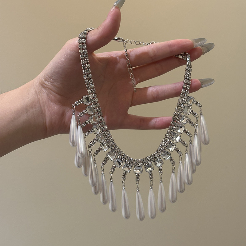 HEY TAO轻奢闪钻水滴珍珠流苏choker项链女复古优雅气质颈链配饰,淘宝优惠券,粉丝福利购,淘宝优惠卷