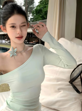 HEY TAO春夏季海边度假绿色花朵项链女choker轻奢流苏锁骨链颈链