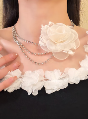 HEY TAO时尚多层闪钻花朵choker项链女小众轻奢宴会礼服颈链配饰