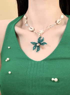 HEY TAO手工串珠椰子树吊坠项链ins小众度假风海边拍照颈链锁骨链