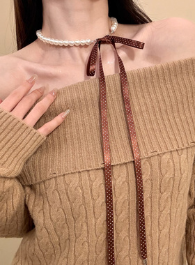 HEY TAO甜美粉色波点丝带珍珠choker项链女时尚百搭气质颈链配饰