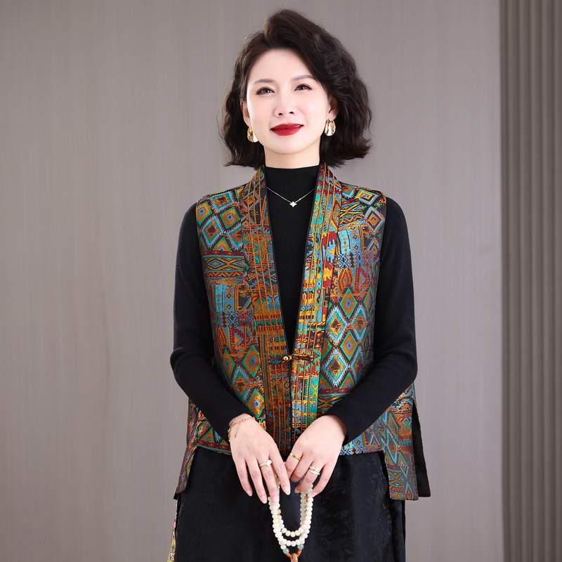 新中式复古提花真丝宋锦马甲背心女春季新款别致盘扣刺绣马甲坎肩,淘宝优惠券,粉丝福利购,淘宝优惠卷