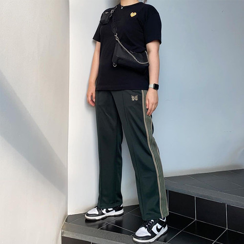老夫子 needles 墨绿色2024AW 新款休闲运动长裤男女宽松街头日系 - 图0
